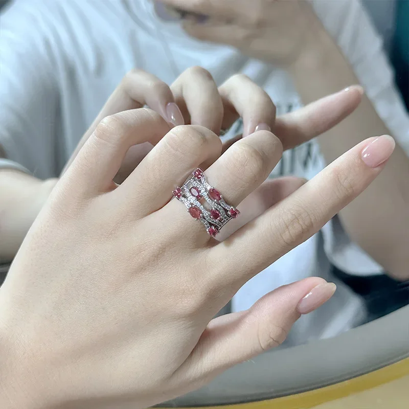 MDL Moissanit1 نمط خمر الأزرق شفافة التورمالين الدائري 18K روز كامل الماس حلقة نهاية مفتوحة #3