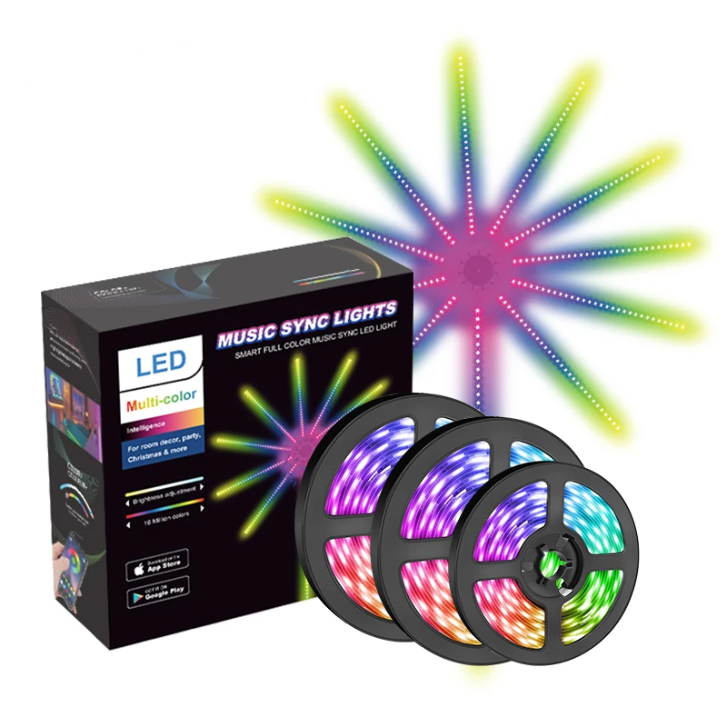 Holiday Firework LED Strip Light Full Color 60LEDs Sound Control Music Sync Remote Controller explosion Star Dynamic mode