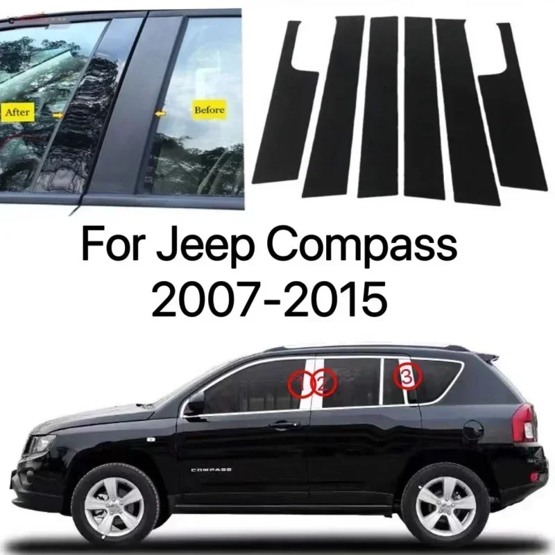 6PCS Car Door Window Center Post BC Post Cap Decorative Accessorie for JEEP Compass 2007 2008 2009 2010 2011 2012 2013 2014 2015