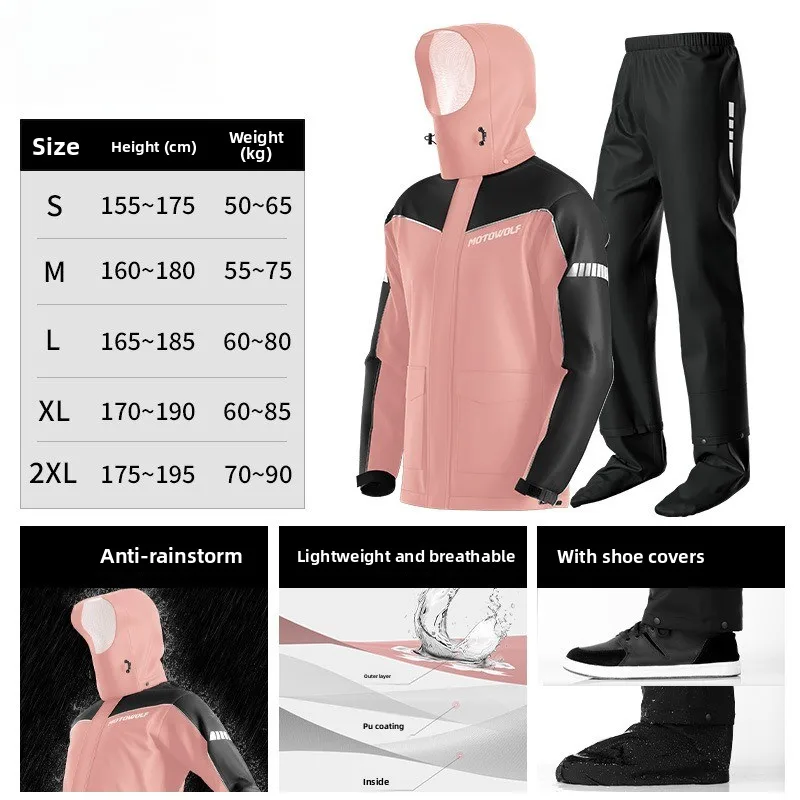 

MOTOWOLF Motorcycle Raincoat For Men Women Waterproof Rain Suit Reflective Breathable Lightweight 2 Pieces Rainwear 오토바이 우비 고어텍스
