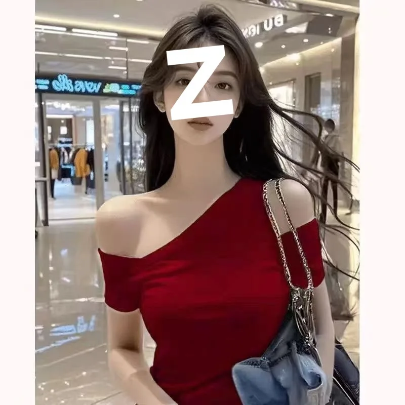 قبالة الكتف تي شيرت الدانتيل أعلى المرأة الحضرية المنخفضة قطع الكلاسيكية مريح بسيط الخام بسط فضفاض غسل الشارع الشهير الكورية نمط السيدات