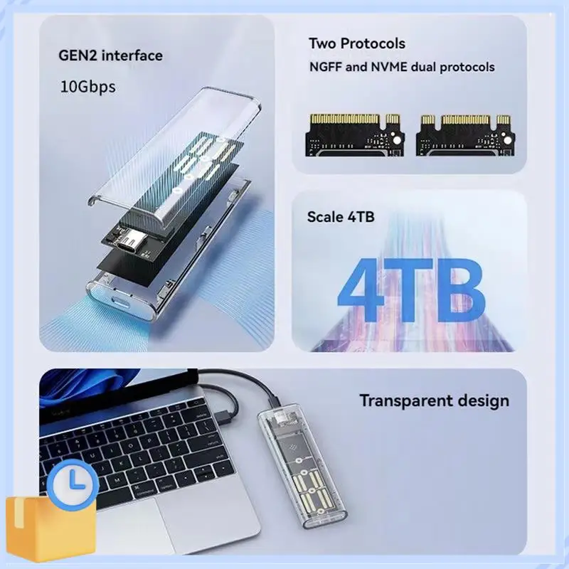 

Popular M2 SSD Case M.2 Nvme+NGFF Dual Protocol SSD Enclosure USB 3.2 Gen2 10Gbps Transparent External Drive Case For PC A