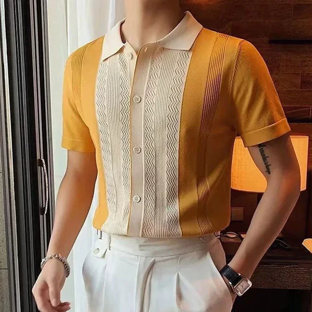 

Clothing Contrast Color Loose Fit Tops Slight Stretch Vacation Clothing Casual Style Daily Wear Lapel Neckline