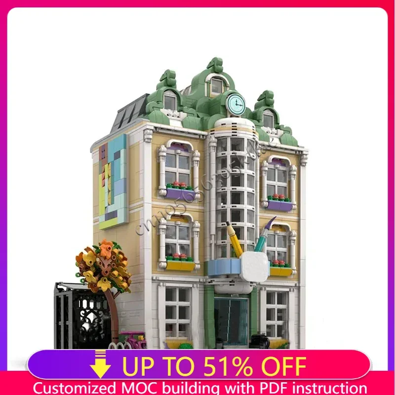 

NEW 2902PCS City Hot Selling Street View Moc Art School Corner model DIY creative ideas Child Toy Assembly Puzzle Gift MOC-41711