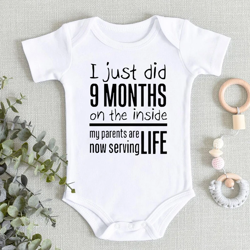 

"I Just Did 9 Months on The Inside"Letter Print Newborn Bodysuit Funny Fashion Short Sleeve Baby Boy Girl Cotton Infant Jumpsuit