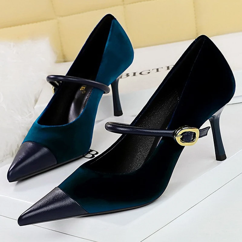 BIGTREE Shoes New Buckle Design Women Pumps Pointed Shoes High Heels Suede Stilettos Heels 7cm 10cm Ladies Shoes Large Size 43