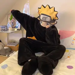 Naruto Uzumaki Naruto Winter Hooded Couple Nightgown New Men's and Women's Coral Fleece Pajamas Home Outfit
