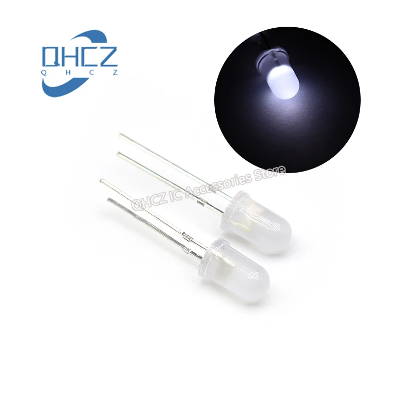 100pcs 5MM fog-like frosted white light LED lamp bead light-emitting diode super bright frosted astigmatism cube In Stock