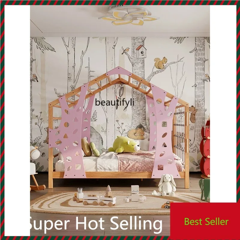 

Solid Wood Children's Bed Creative Bedroom Climbing Bed Boy's Girl's Tree House Tent Bed Nordic Play