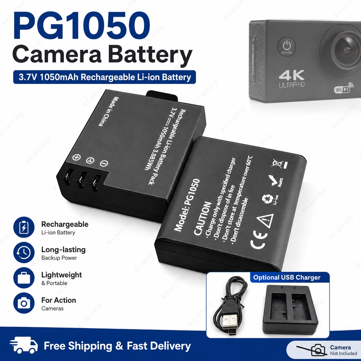 Rechargeable 3.7V 1050mAh PG1050 Battery for SJCAM SJ4000 SJ5000 SJ6000 WiFi Sport Action Camera DV Dedicated Li-ion Battery
