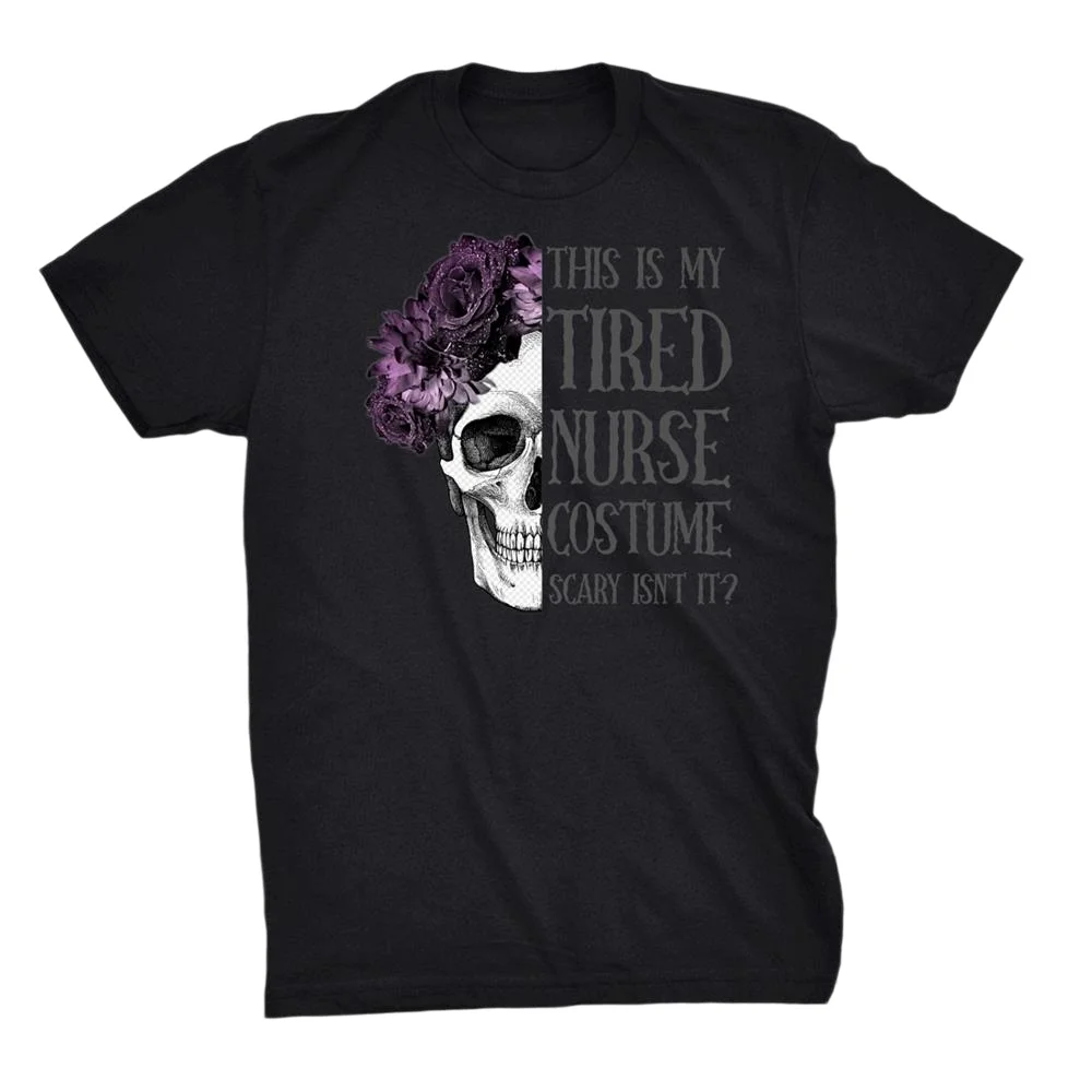 Scary Nurse Costume Skull Nursing Printed Casual T-Shirt Men's For Women's Cotton Black T Shirts Summer Tops