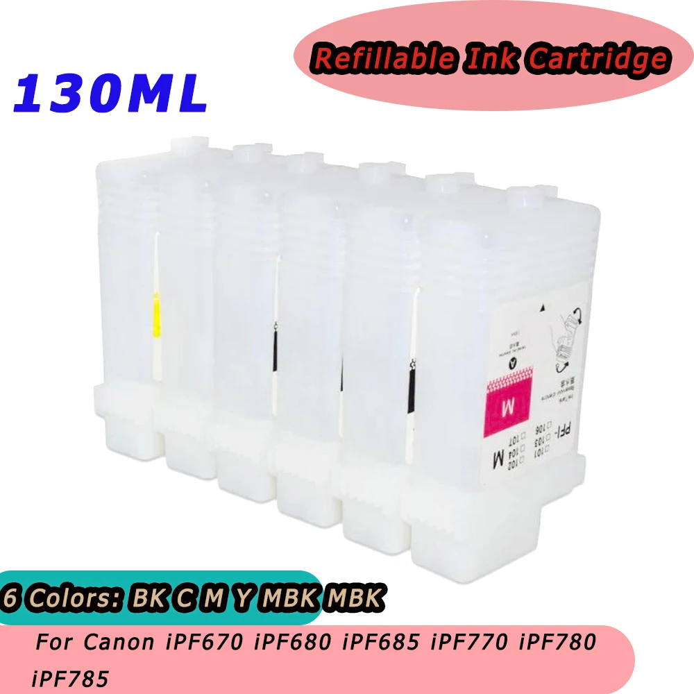 Imagem -03 - Cartucho de Tinta Recarregável com Microplaquetas Permanentes para Canon Pfi107 Pfi107 Ipf670 Ipf680 Ipf685 Ipf770 Ipf780 Ipf785 130ml Cores