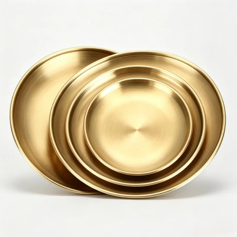 3pcs Gold/Silver Shallow Tray Bone Spitting Dishes Fruit Meat Stainless Steel Dining Disc Round Metal Plates for Picnic, Outdoor