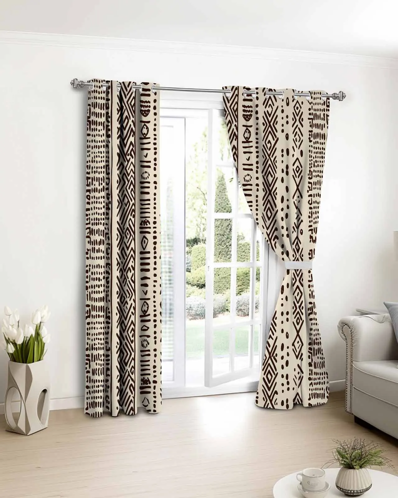 

Vintage Bohemian Lines Window Curtain Bedroom Decor Curtain Panel Curtains for Living Room