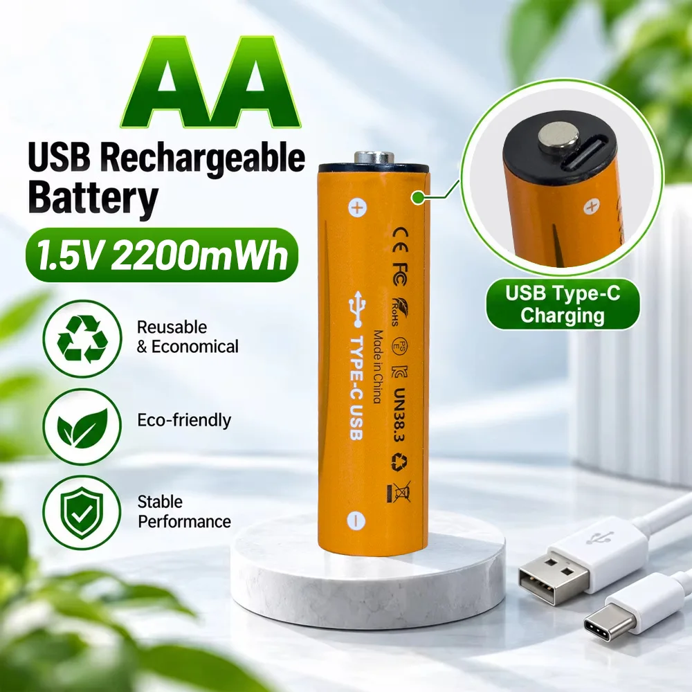 1.5V AA AAA Rechargeable Rechargeable Battery Pack AA 2200mWh AAA 600mWh, USB Charger For Digital Camera Toy Clock Video Game