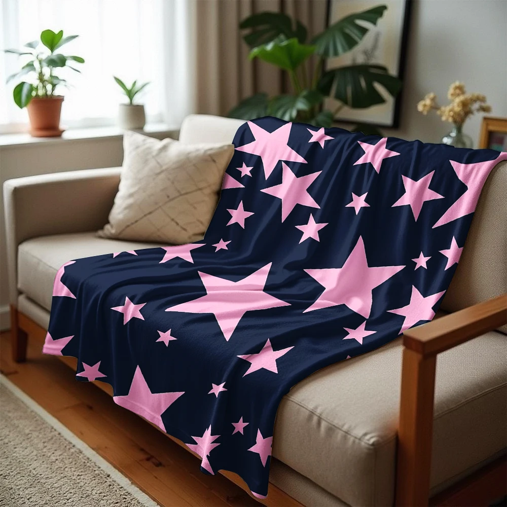 Navy Bubblegum Star Soft Flannel Blanket Breathable Warm Throw for Office Car Sofa Kids Room Birthday Xmas Gift