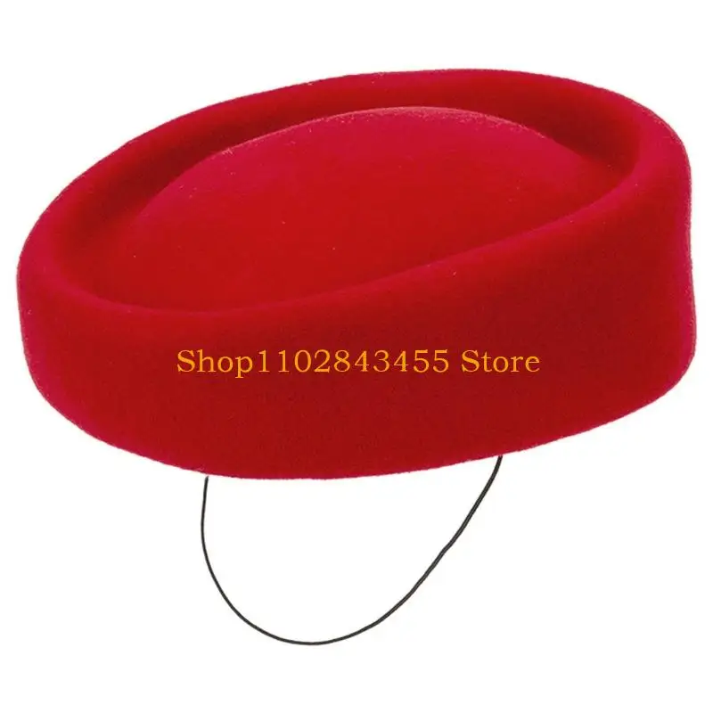 49MC Professional Wool Flight Attendant Hat Women Traditional Airline Stewardess Cap