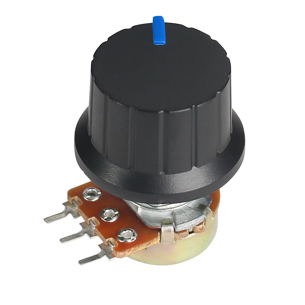 Линейный потенциометр WH148, 1K, 2K, 5K, 10K, 20K, 50K, 100K, 250K, 1 м, 15 мм, 3 контакта с синей крышкой с ручкой 24x15 мм, 5 комплектов