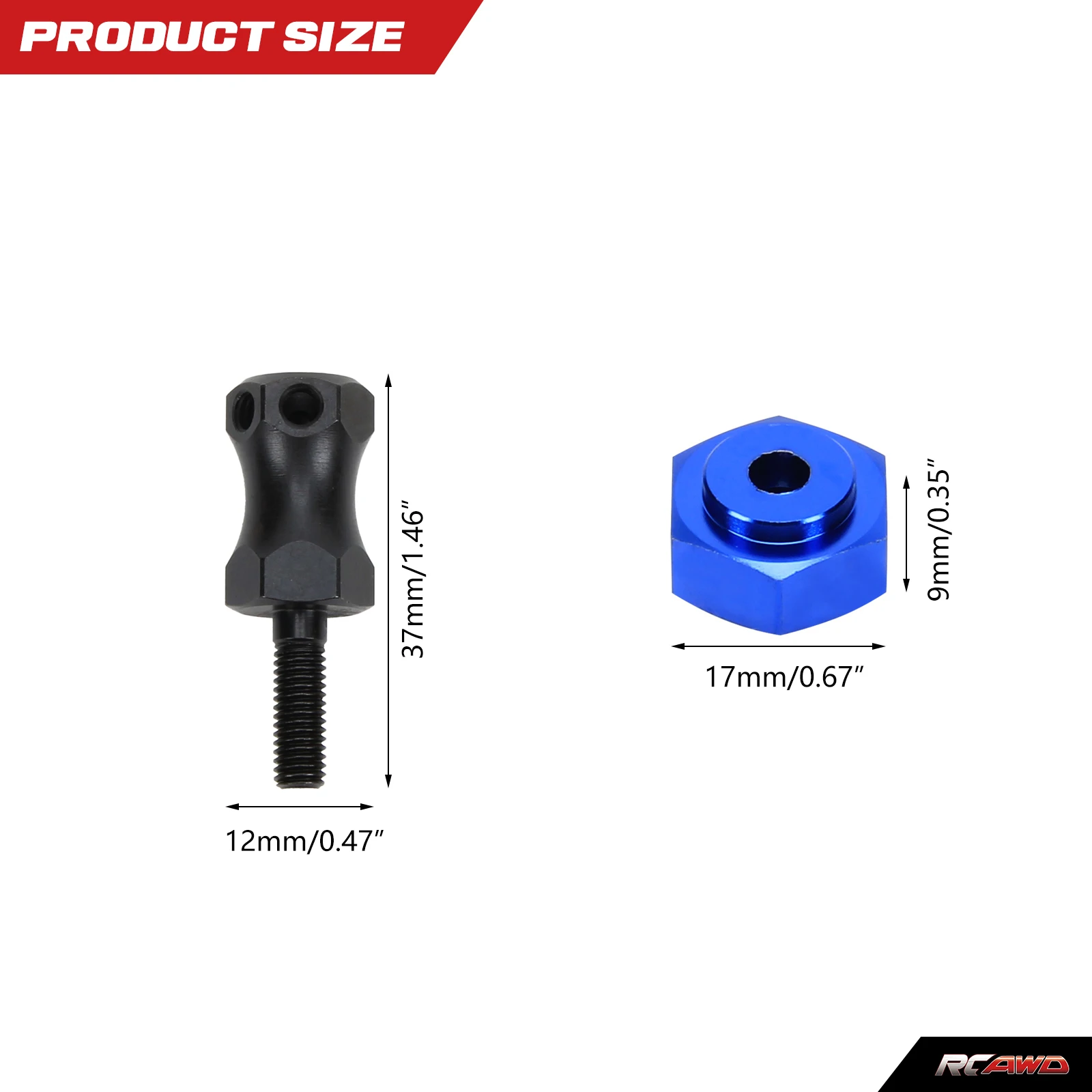 #45 Front Or Rear Extended Wheel Hex (+15mm wider), 12mm hex convert to 17mm for bigger wheel for 1-10 Losi Baja Rey, Rock Rey