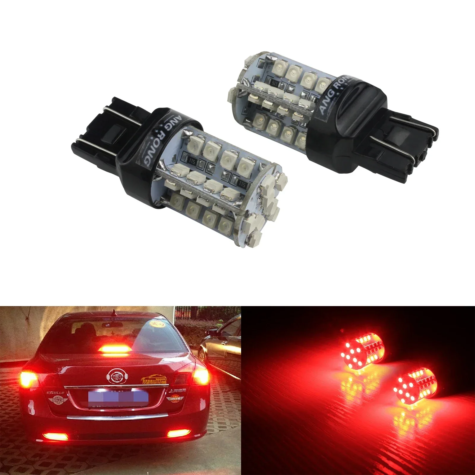 ANGRONG 2X Red 580 7443 W21/5W 582 Bulb SMD 40 LED Side Indicator Tail Brake Stop Light