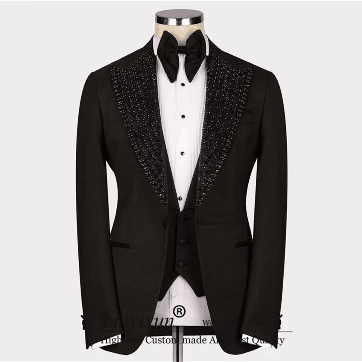 Luxury Beaded Wedding Suits For Men Male Prom Blazers Outfits 3 Pieces Groom Tuxedos Customized trajes elegante para hombres