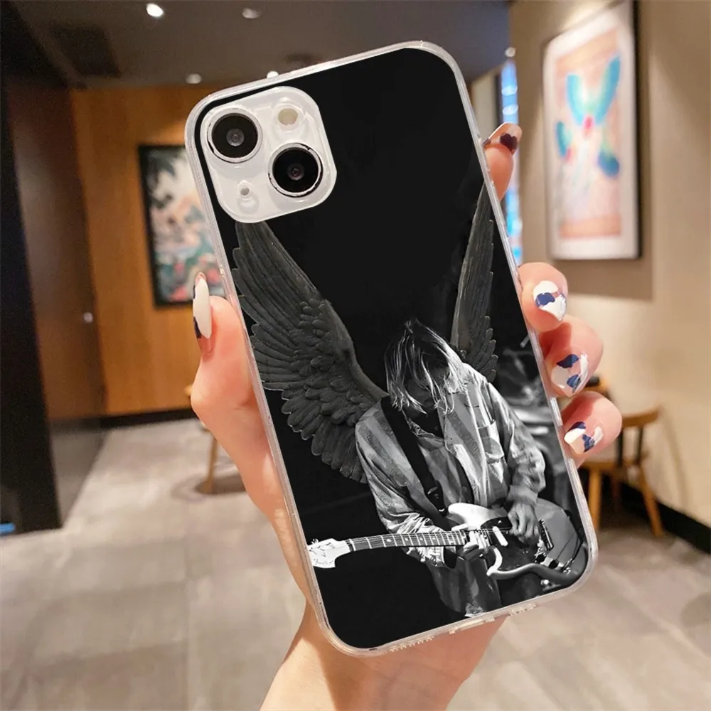 Retro Singer Kurt Cobain Phone Case For Iphone 15 11 13 14 Pro Max 7 8 Plus X Xr Xs Max Se2020 12mini Transparent Cover