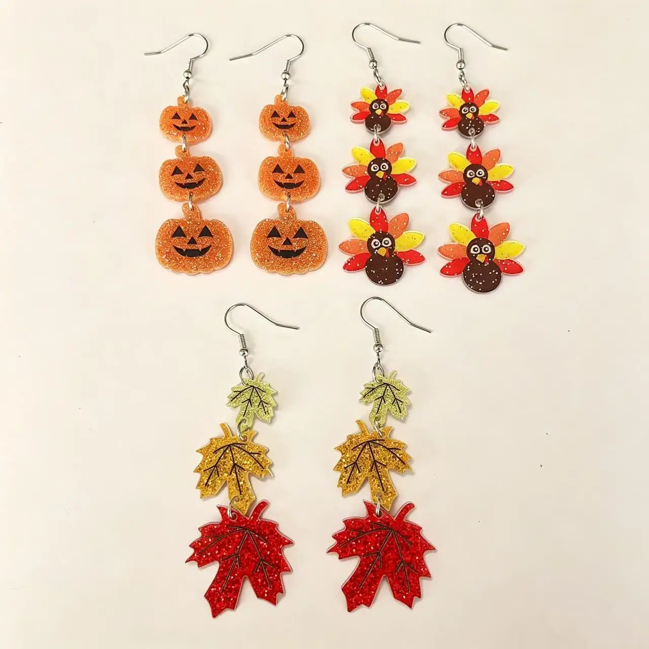 Thanksgiving Acrylic Dangle Earrings for Women Fall Autumn Jewelry Turkey Pumpkin Maple Leaf Decor Holiday Fashion Drop Earring
