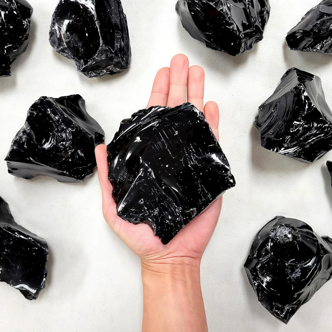 Natural Black Obsidian Rough Stone Original Volcanic Crystal Raw Ore Healing Energy Mineral Specimen for Home Decor & Reiki