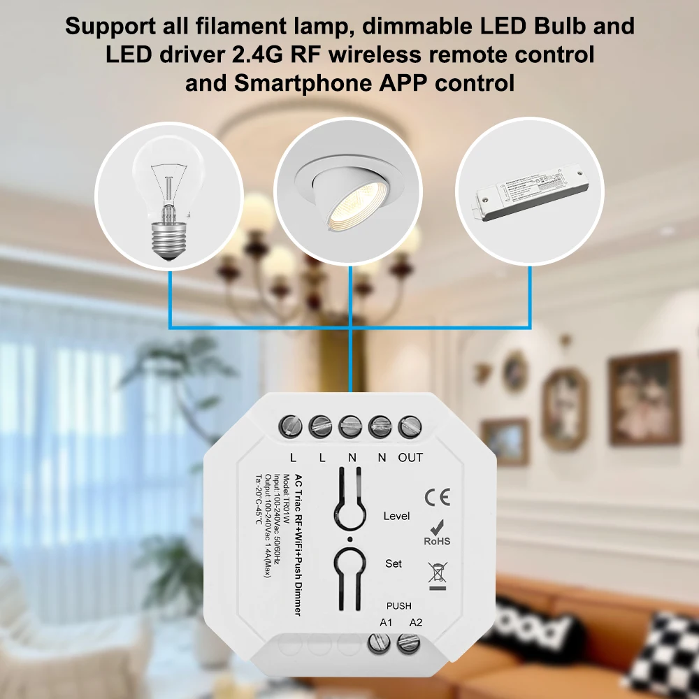 Imagem -04 - Zigbee-tuya Controlador rf Wifi para Interruptor de Lâmpada Led de Cor Única Fob Cob ac ac Triac 220v 110v