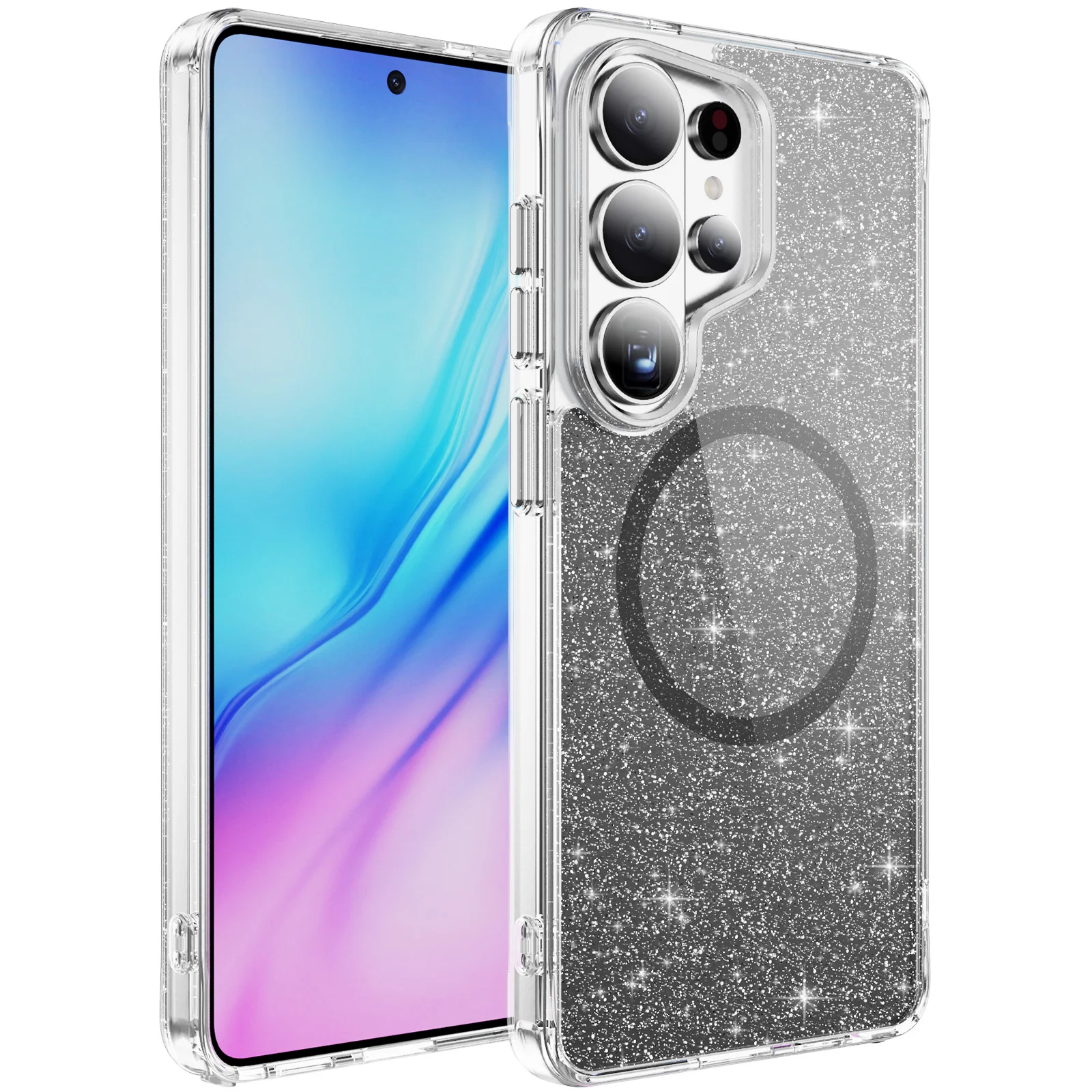 Luxury Bling Diamond Plating Edges Phone Case For Samsung Galaxy S26 Plus S26 Ultra Wireless Charging Magnetic Glitter Cover