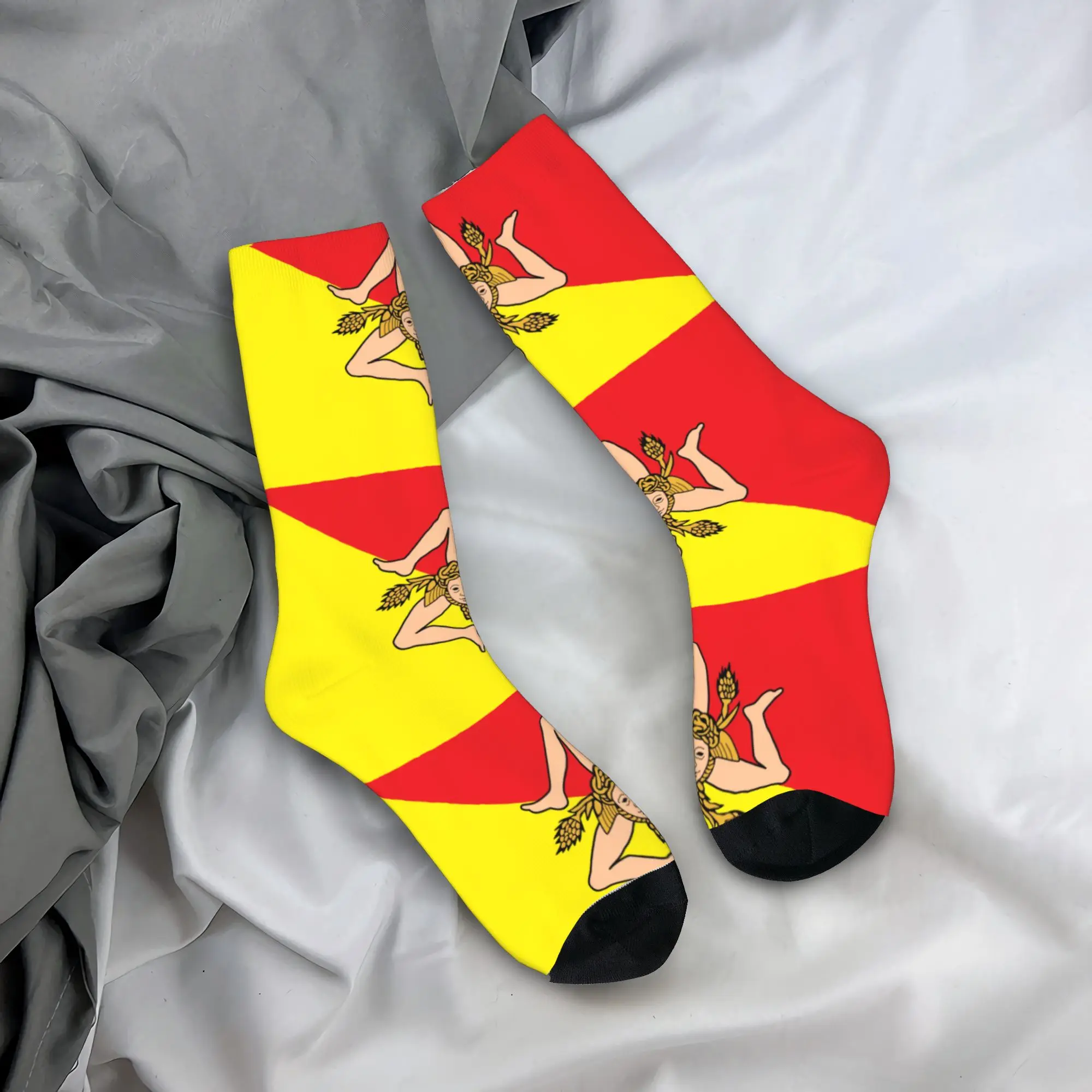 

Custom Italian Island Sicily Flag Men Women Crew Socks Unisex Funny Sicilian Bandiera Spring Summer Autumn Winter Dress Socks