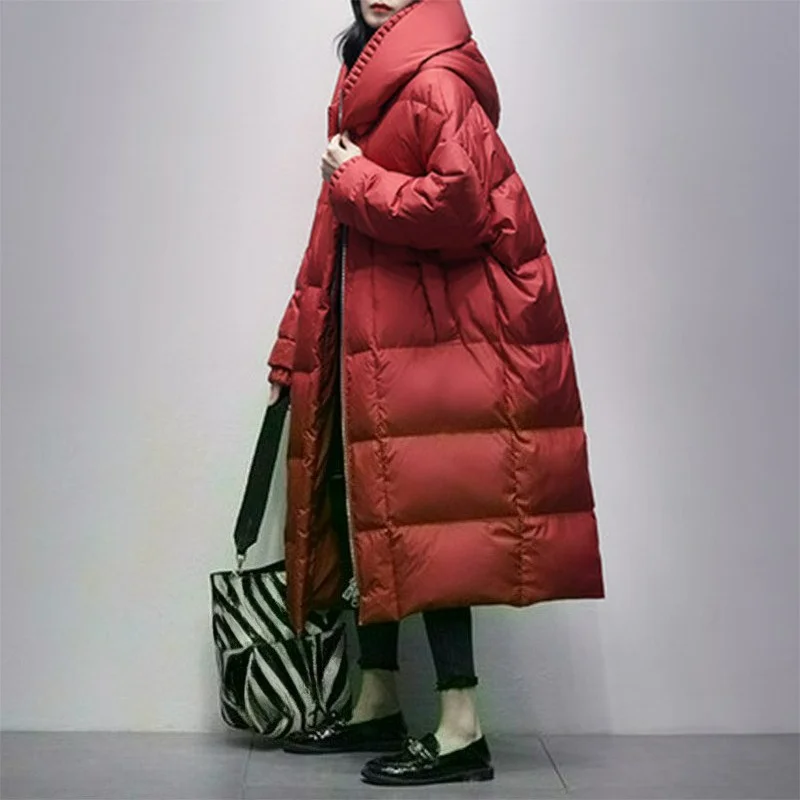 

Winter 90% White Duck Down Jacket Women Plus Velvet Coats Thickened Loose Large Size Glossy Disposable Windproof Clothing