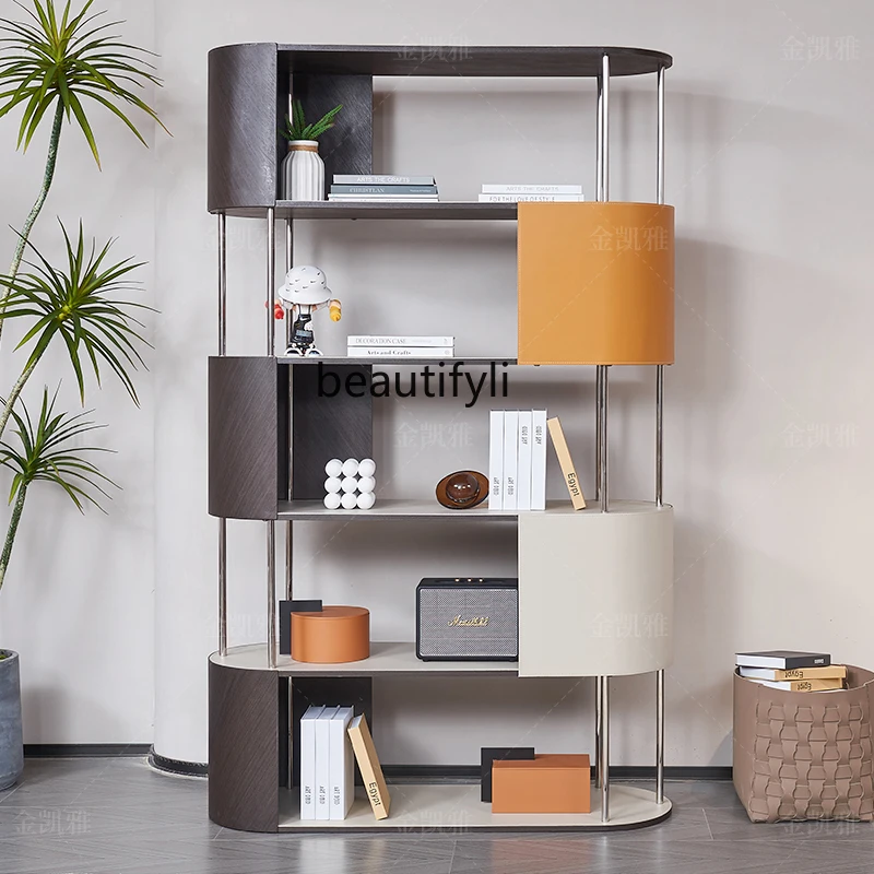 Saddle Leather Color Matching Bookshelf Living Room Storage Storage Rack Nordic Designer Multi-Layer Display Stand