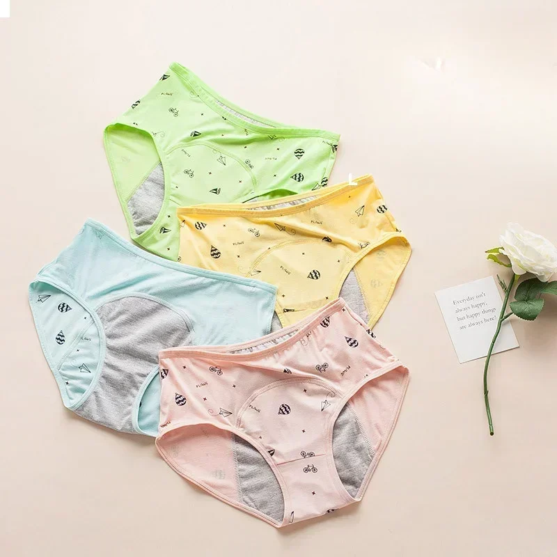 Soft Modal Leak-Proof Kids Briefs - Girls' & Teenagers' Cute Pink Underwear - Comfortable Menstrual Panties for Children & Girls