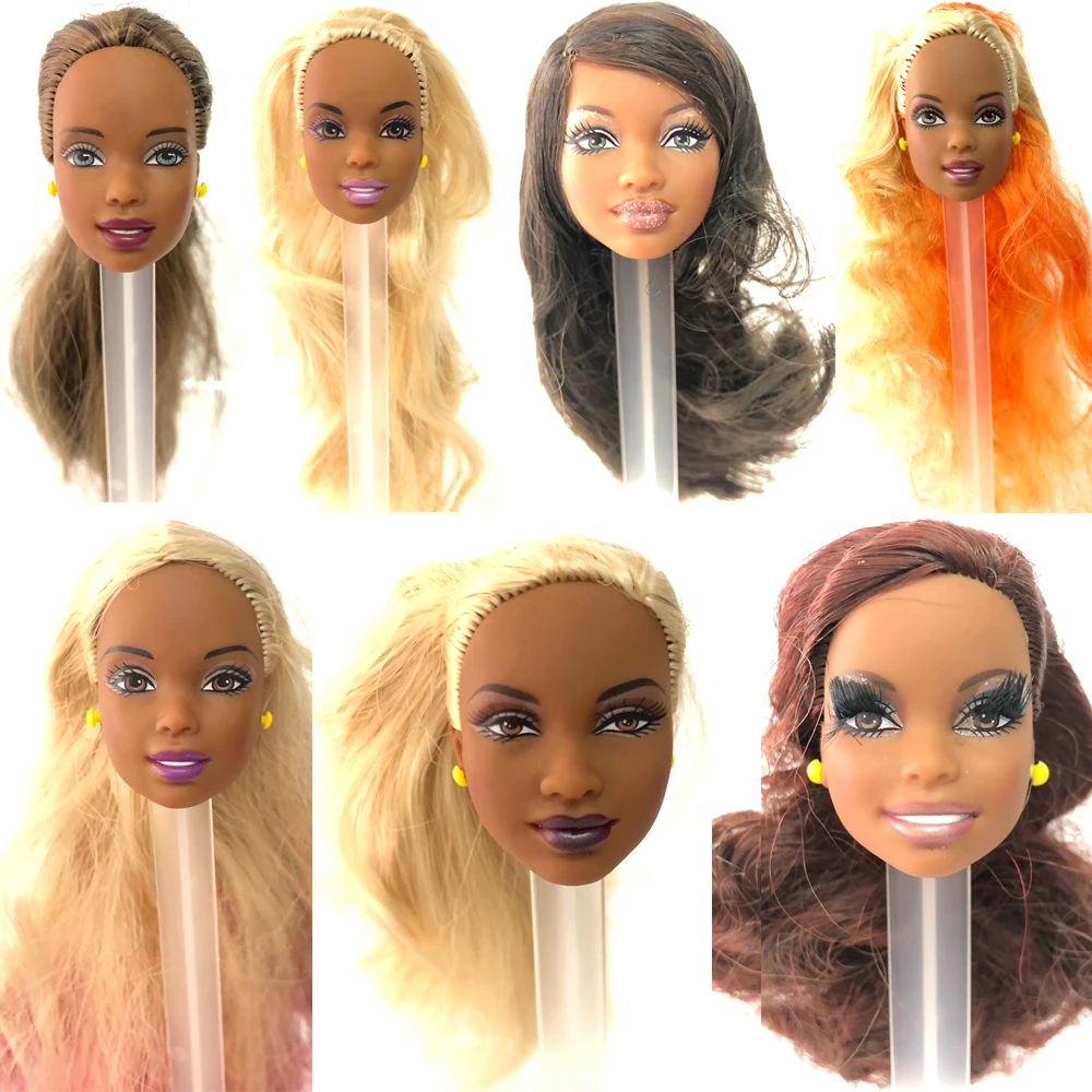 NK 1 Pcs 30 CM Doll Head Dark Skin Long Hair Classic Head 11.5 Inch Doll Accessories Make Up DIY Toy For 1/6  Doll Gift JJ