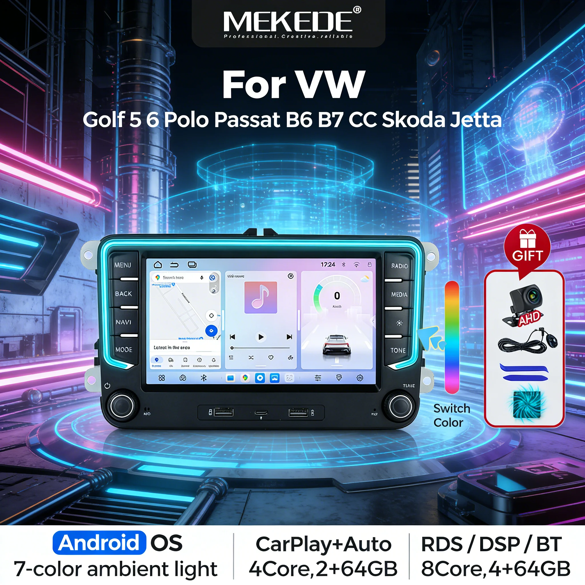 MEKEDE Android 15 CarPlay Autoradio für VW Passat B6 B7 Golf 5 6 Skoda 2 YETI SEAT ALTED LEON 4G WiFi BT Smart Fan Kamera
