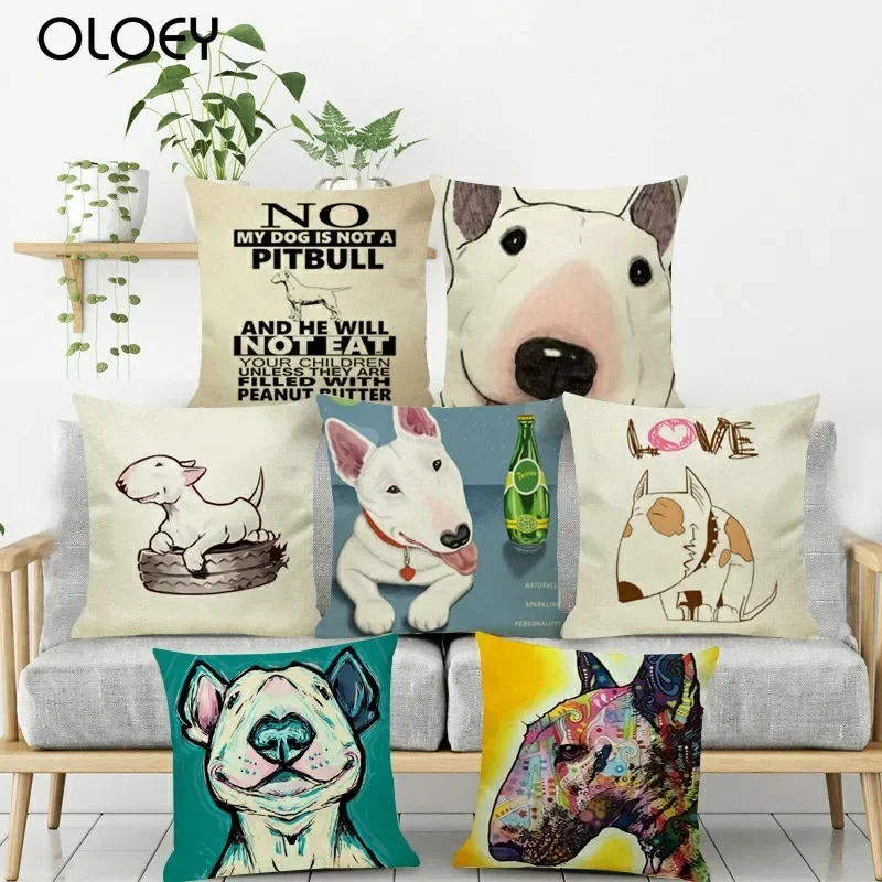 Funny Cute Bull Terrier Pattern Decorative  Cushions Pillowcase Polyester Cushion Cover Throw Pillow Sofa Decoration Pillowcover