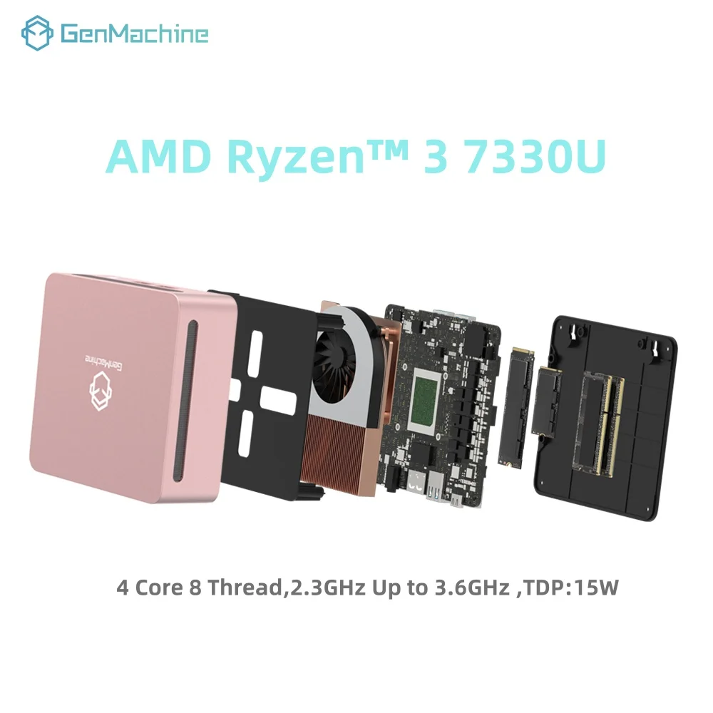 GenMachine كمبيوتر صغير AMD R3 7330U Windows 11 Ryzen 3.6 جيجا هرتز DDR4 16 جيجا بايت DDR4 512 جيجا بايت PCIe 3.0 Wifi6 ألعاب كمبيوتر ألعاب ذاتي الصنع