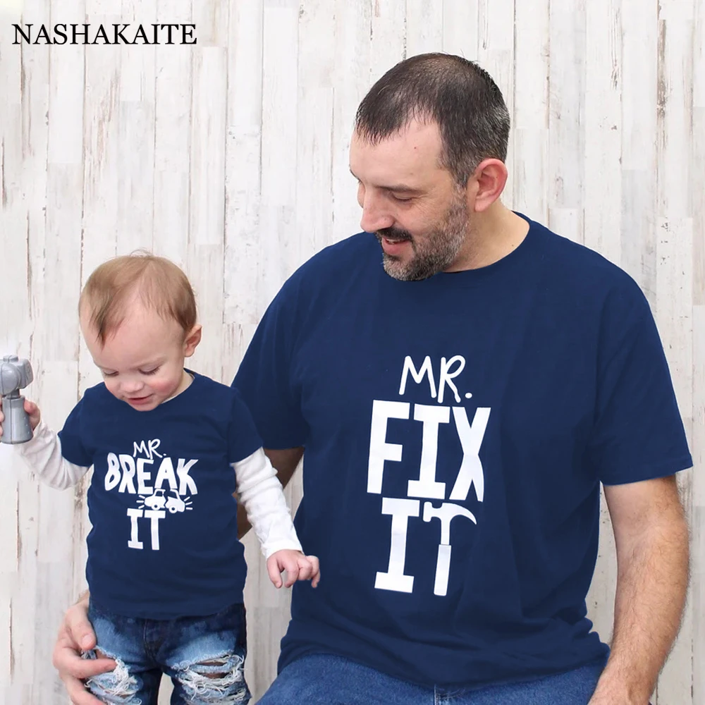 Summer Father and Son Tees Tool Text Print Crew Neck Short Sleeve T-Shirt Father Son Father and me Tops matching family outfits