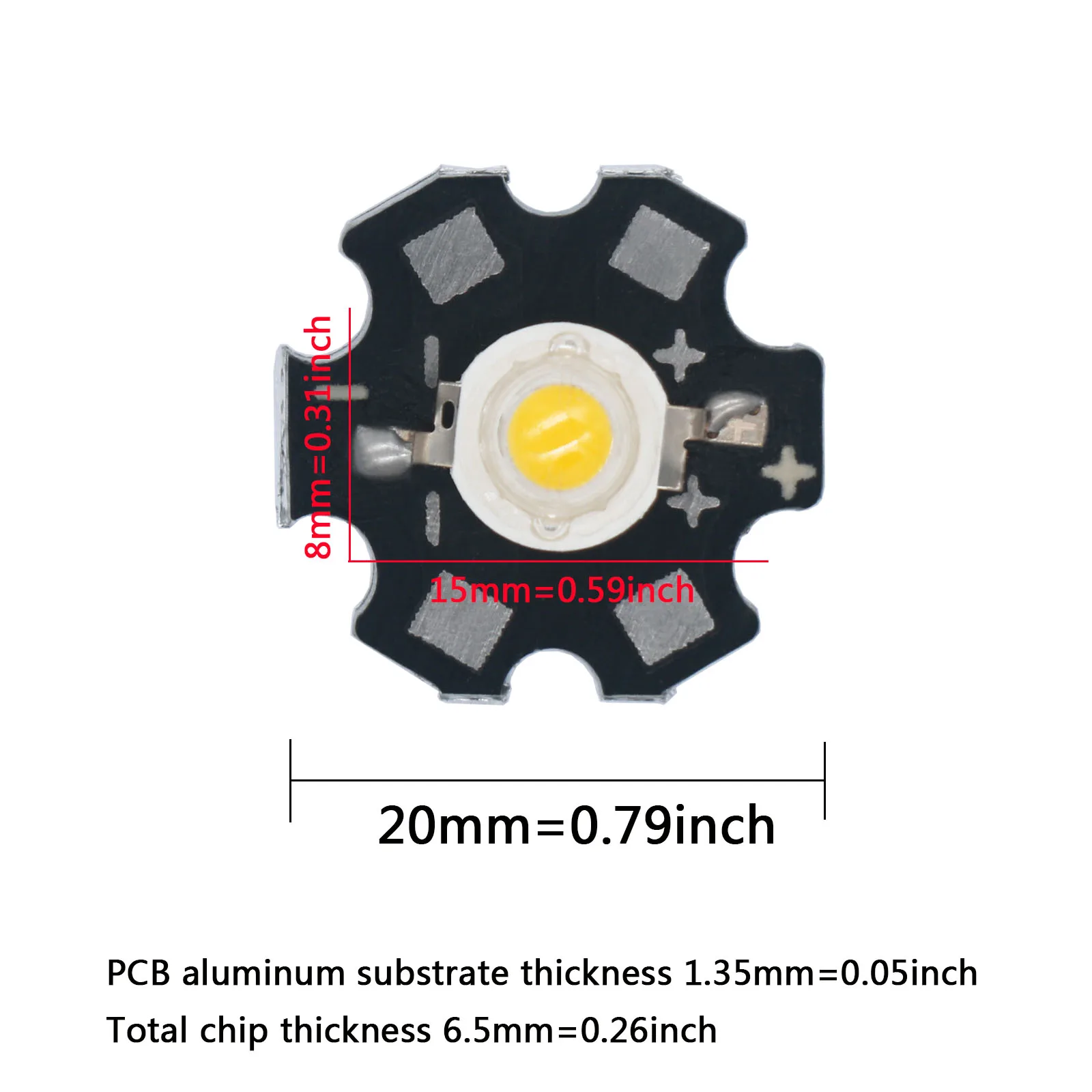 LED smd cobランプビーズ,高出力チップ,白,赤,青,緑のダイオード,20mm,黒いPCBヒートシンク,アルミニウムの茎,diy,1w,3w,10個