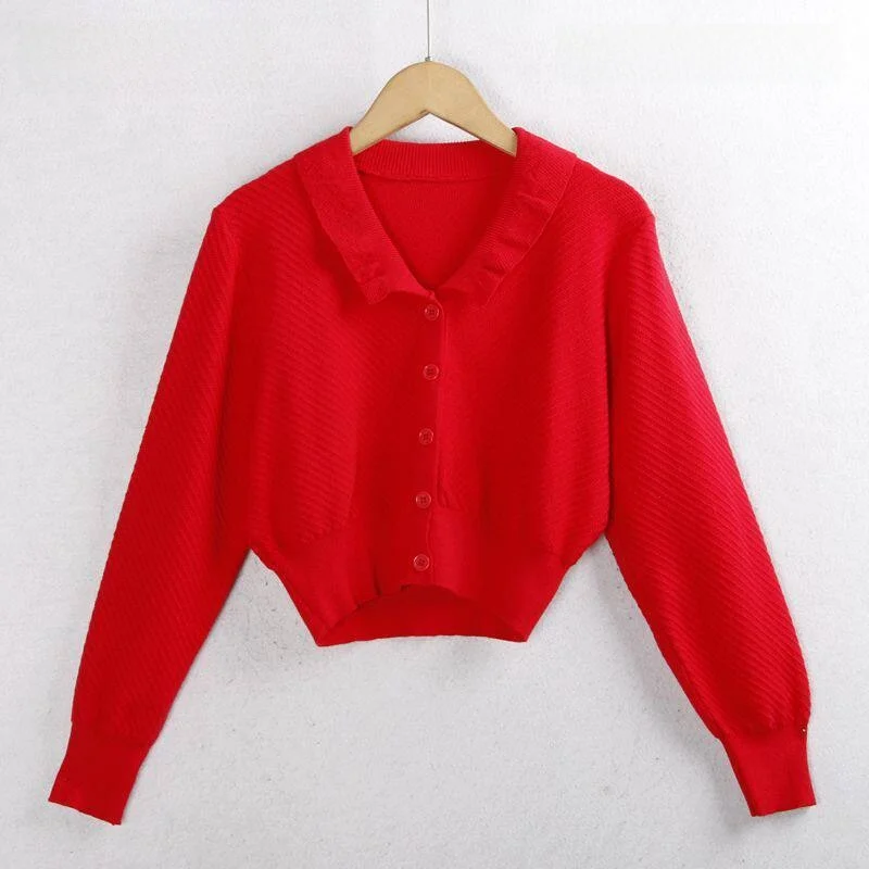 

36 Deees Women's Knitted Cotton Sweater Jaet with Lace Trim Pure Color Slimming Versatile Open Cardigan for Autumn