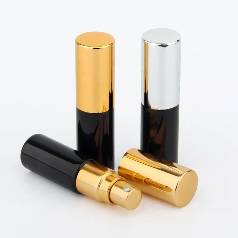 50 Uds. Mini botella de Perfume de 5ml, botella con pulverizador recargable portátil, envases cosméticos vacíos, atomizador de Perfume de aluminio para viaje