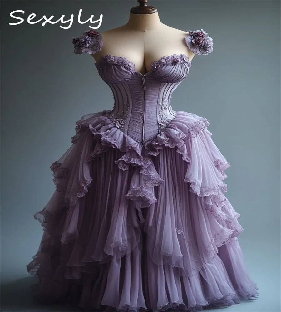 Mystical Lilac Rococo Prom Dress Victorian Era Ruffles Fairy French Duchess War Southern Evening Dress Formal Customized