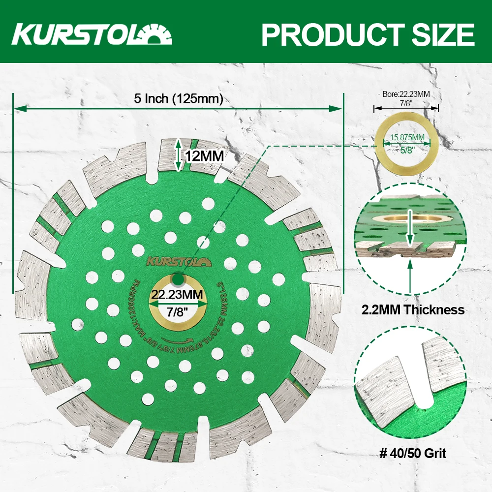 KURSTOL Tarcza do cięcia betonu 125mm 1/2/3/5/10szt Granit Maszynka Wzmocniona Beton Kamień naturalny Diamentowa tarcza tnąca