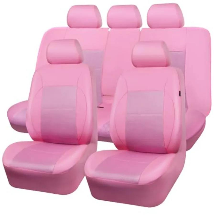 

Pink Leather Seat Cover Automotive Breathable Universal Car Seat Cover Set with 5mm Sponge Inside Airbag Compatible Interior Co