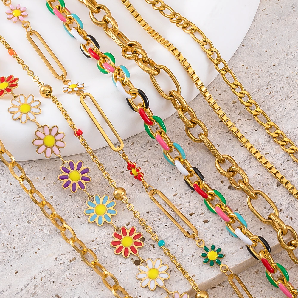 

No Fade 1/2Meter Stainless Steel Gold Color Chains Irregular Flower Beads Chains For DIY Bracelet Necklace Jewelry Making Crafts