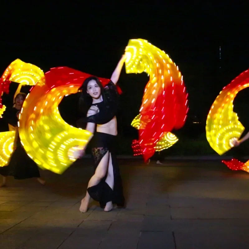 LED Yellow Orange Bright Red Luminous Fan Dance Performance Luminous Props Colored Belly Dance Luminous Fan