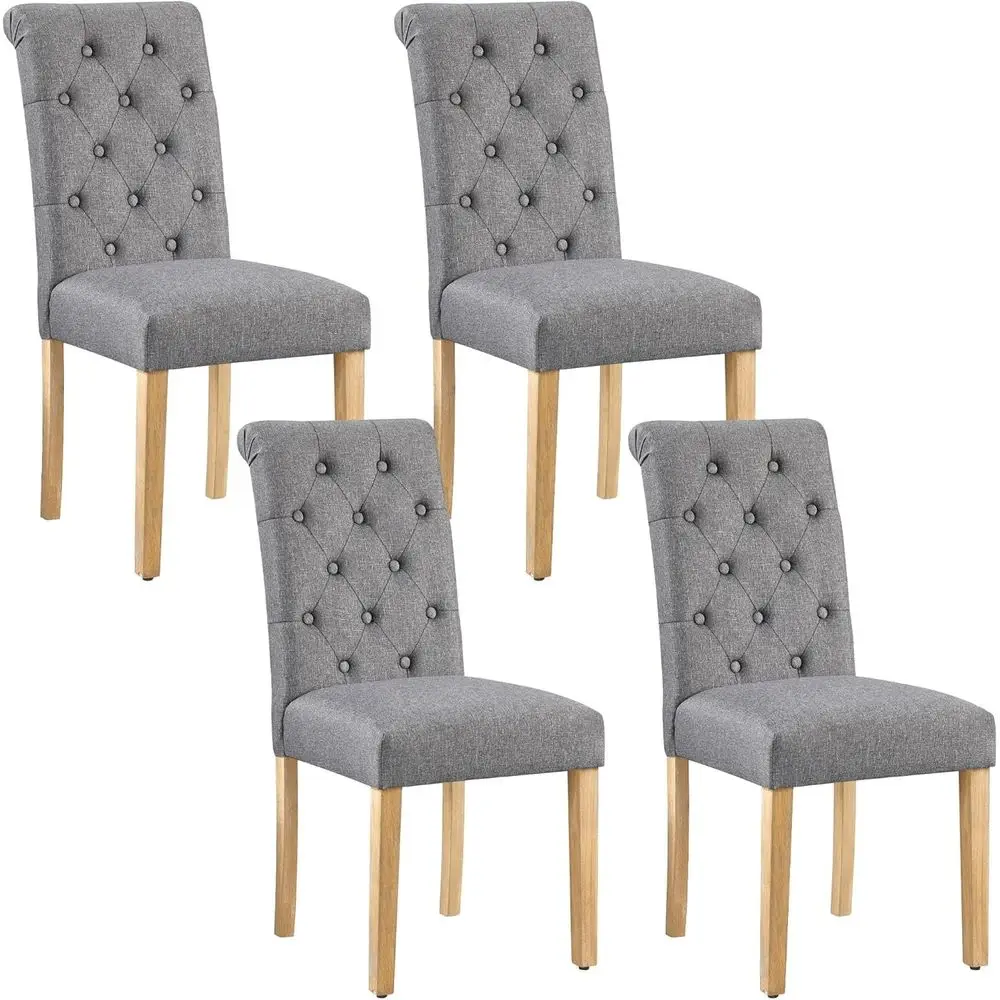 

Set of 4 Fabric Upholstered Button-Tufted Kitchen Chairs with Solid Wood Legs for Home and Dining Rooms - Gray