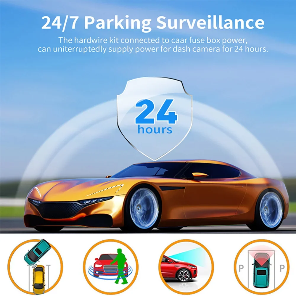 Car Dash Cam Step-Down Wire 3.2m DVR Hardwire Cable Kit Video Recorder 12–24V to 5V Mini/Micro USB Charger Cable for Car Dashcam