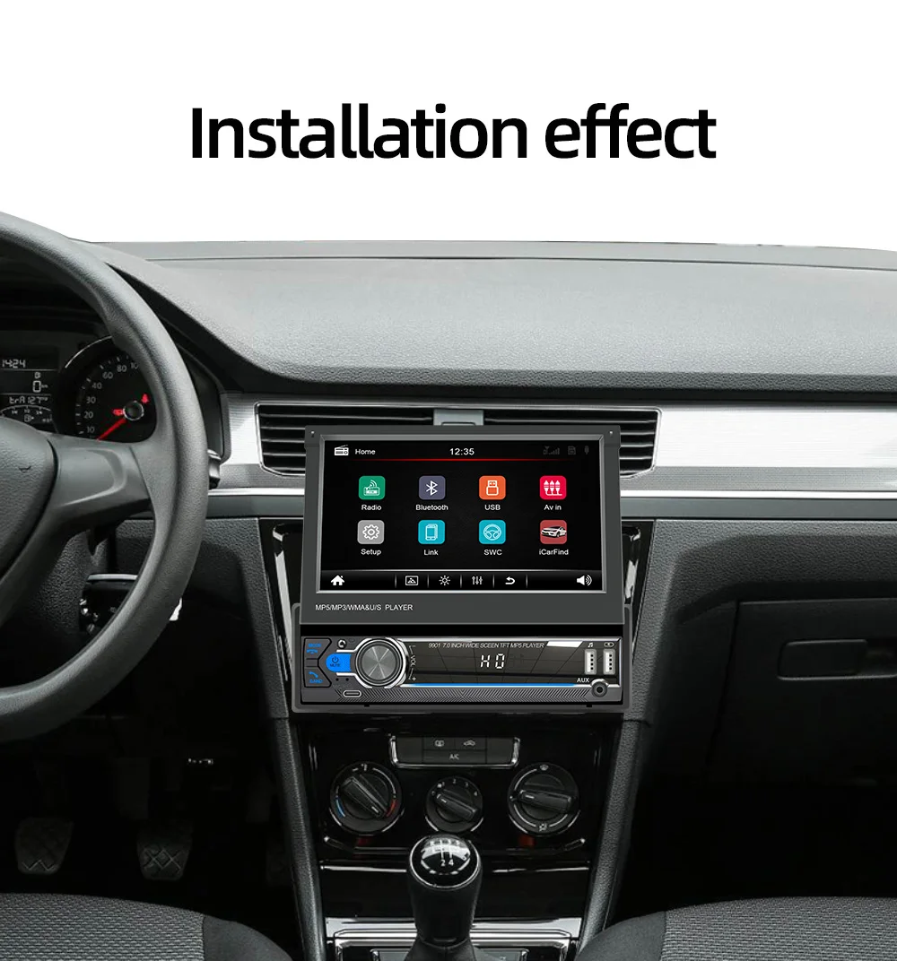 ESSGOO راديو ستيريو للسيارة قابل للطي مقاس 7 بوصات وشاشة لمس واحدة 1 Din Android Auto وApple CarPlay 2USB/Bluetooth/AUX-IN/SWC مشغل MP5 #3